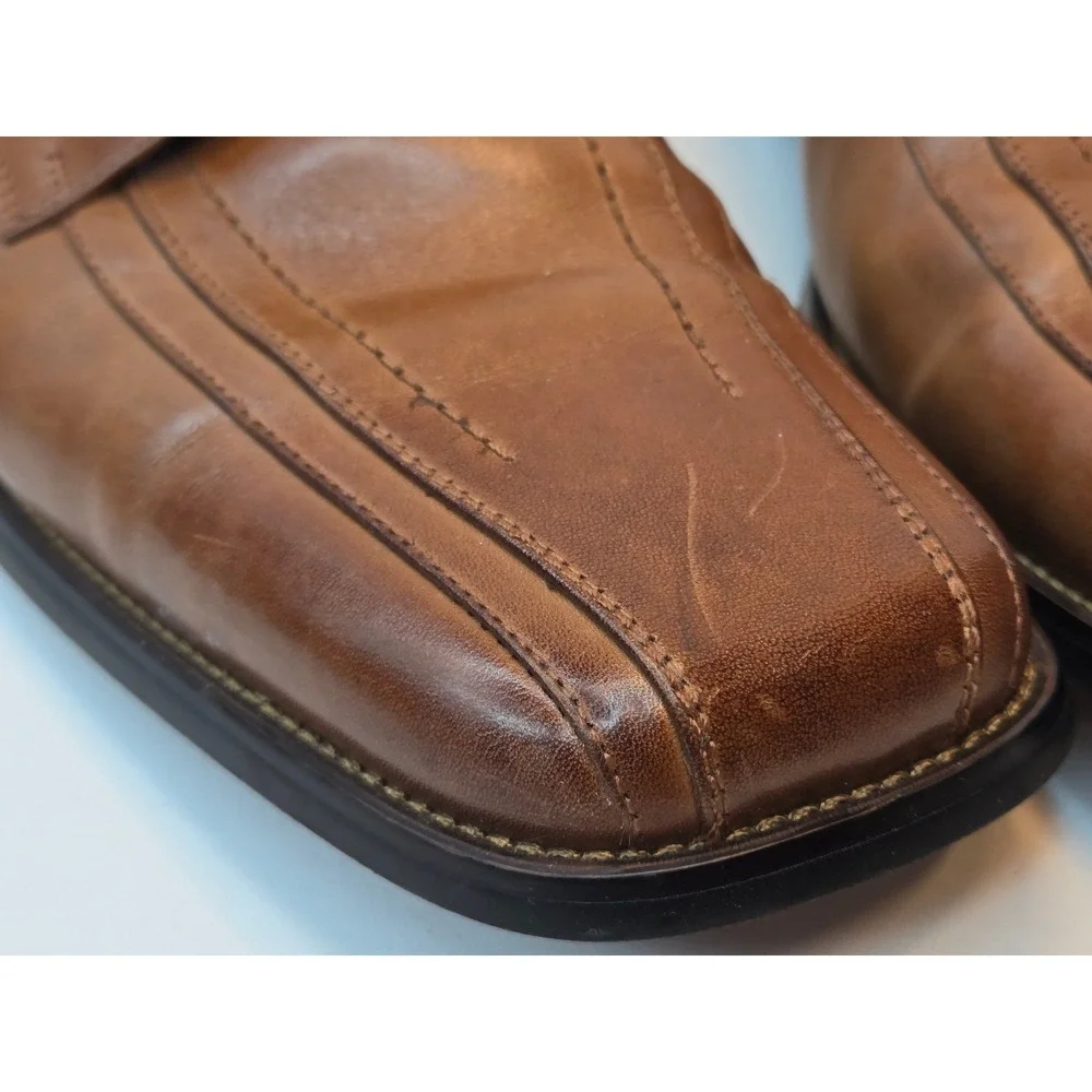 Stacy Adams‎ Mens 11 M Cognac Brown Leather Square Toe Bicycle Stitch Oxford